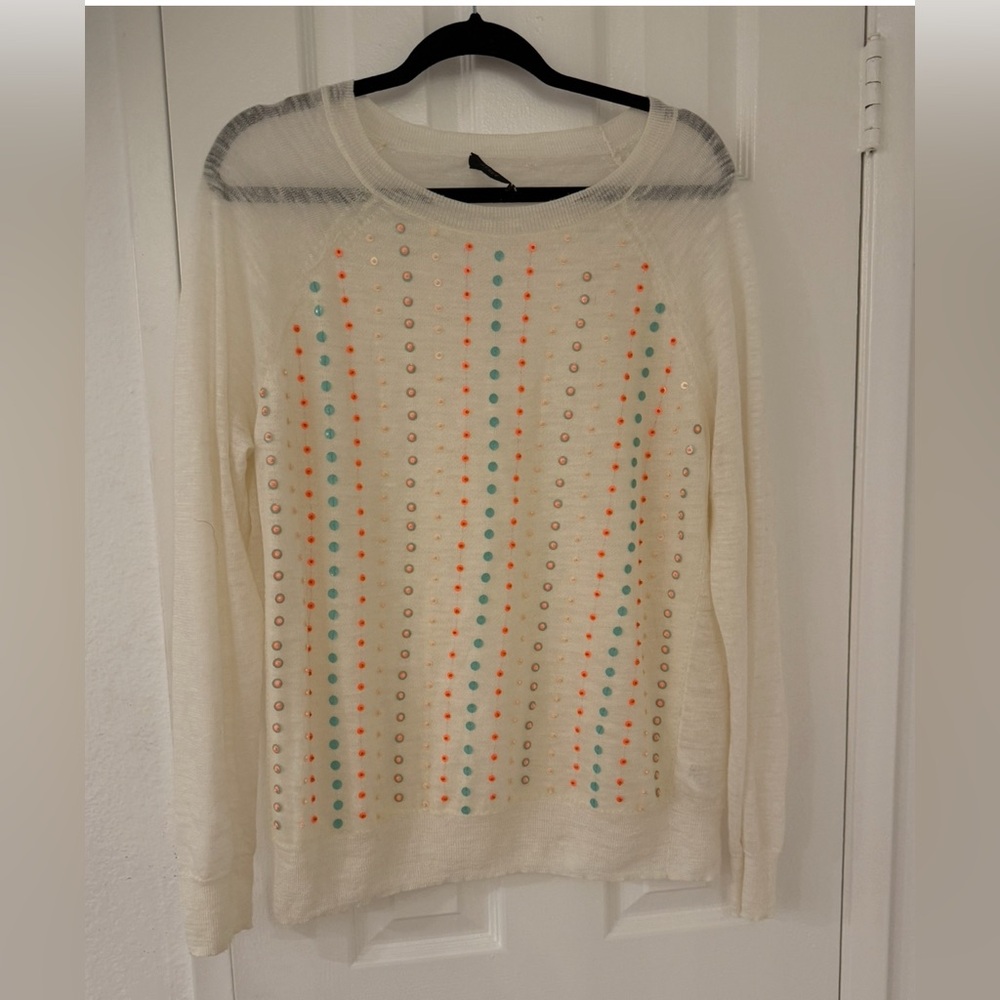 J. Crew Linen/Poly/Nylon Blend Beaded Crewneck Thin Sweater, Appro Size XL